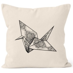 Autiga Dekokissen Kissenbezug Origami Kranich Crane Vogel Bird Ornamente Boho Polygon Paisley Kissen-Hülle Deko-Kissen 40×40 Baumwolle Autiga® beige