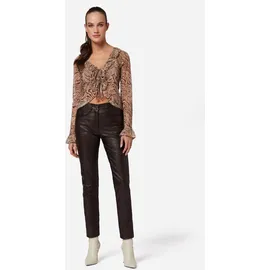 Ricano 9809, Damen Lederhose - 5-Pocket Stil - (Slim Fit/High Waist) echtes Lamm Leder (Braun, L) - L