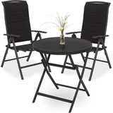 Brubaker Garten Sitzgruppe Milano - 1 Glastisch Klapptisch rund 70 cm Ø mit 2 Hochlehner Stühlen - Aluminium - Wetterfest - Anthrazit