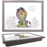 Lesser & Pavey Bug Art Louis Löwe Knietablett zum Servieren und Frühstück, bequemes Knietablett mit Sitzsack-Kissen für Snacks und Abendessen, langlebiges Serviertablett zum Essen auf dem Schoß für