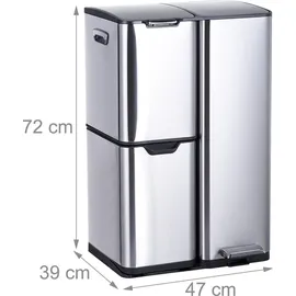 Relaxdays Mülltrennsystem 60 l Silber