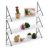 Relaxdays Wandregal, 3 Ablagen, MDF & Eisen, H x B x T: 60 x 60 x 15 cm, Wandablage Wohnzimmer, Dekoregal, weiß/schwarz