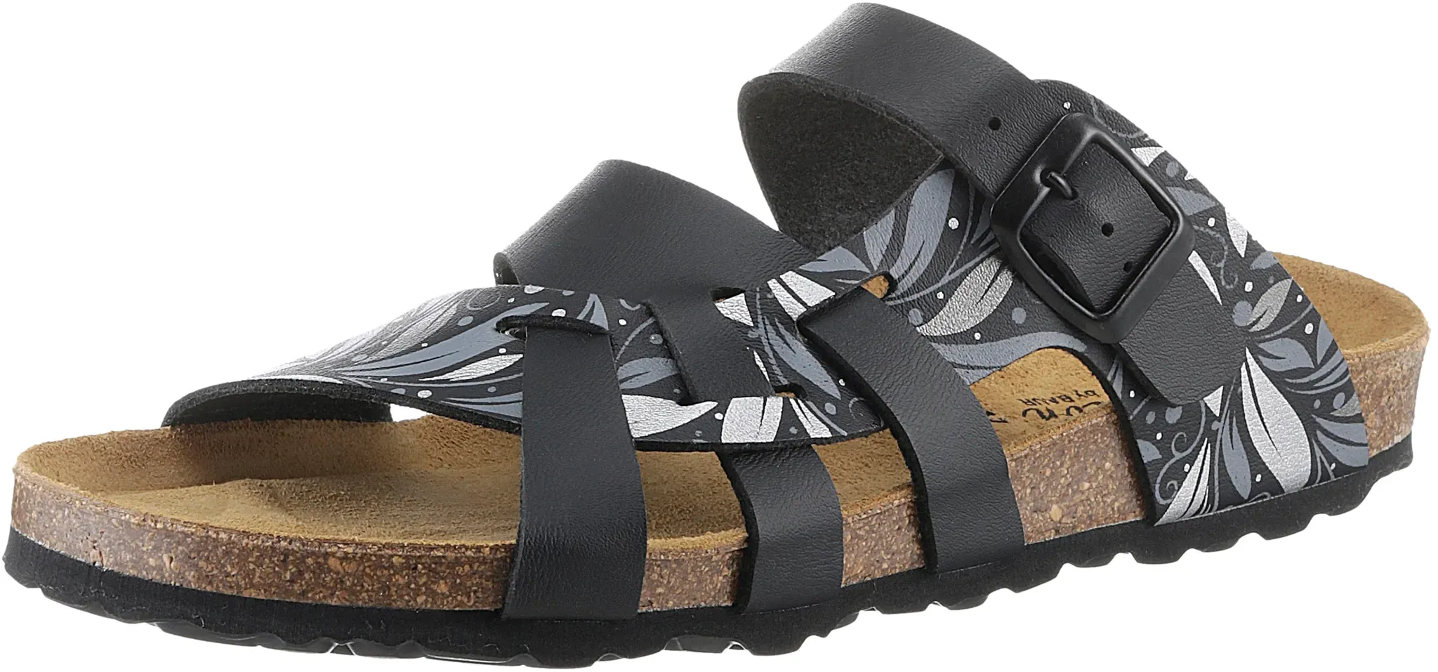 Pantolette ANISTON SHOES, Damen, Gr. 36, schwarz-weiß (schwarz gemustert), Lederimitat, Schuhe Schlappen Pantolette, Sommerschuh, Schlappen mit verstellbaren Schnallen, Topseller