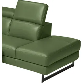 Egoitaliano Ecksofa "Candice, elegant, edel und bequem, erstklassiger Sitzkomfort, L-Form", grün (sprite), B:278cm H:100cm T:221cm, Leder »CAREZZA« (Rindsleder). Halbnarbiges Naturleder mit einer Dicke von 1, 2-1, 4 mm.