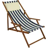 Erst-Holz Strandstuhl blau-weiß Gartenliege Sonnenliege Kissen Deckchair Buche dunkel klappbar 10-317 KH