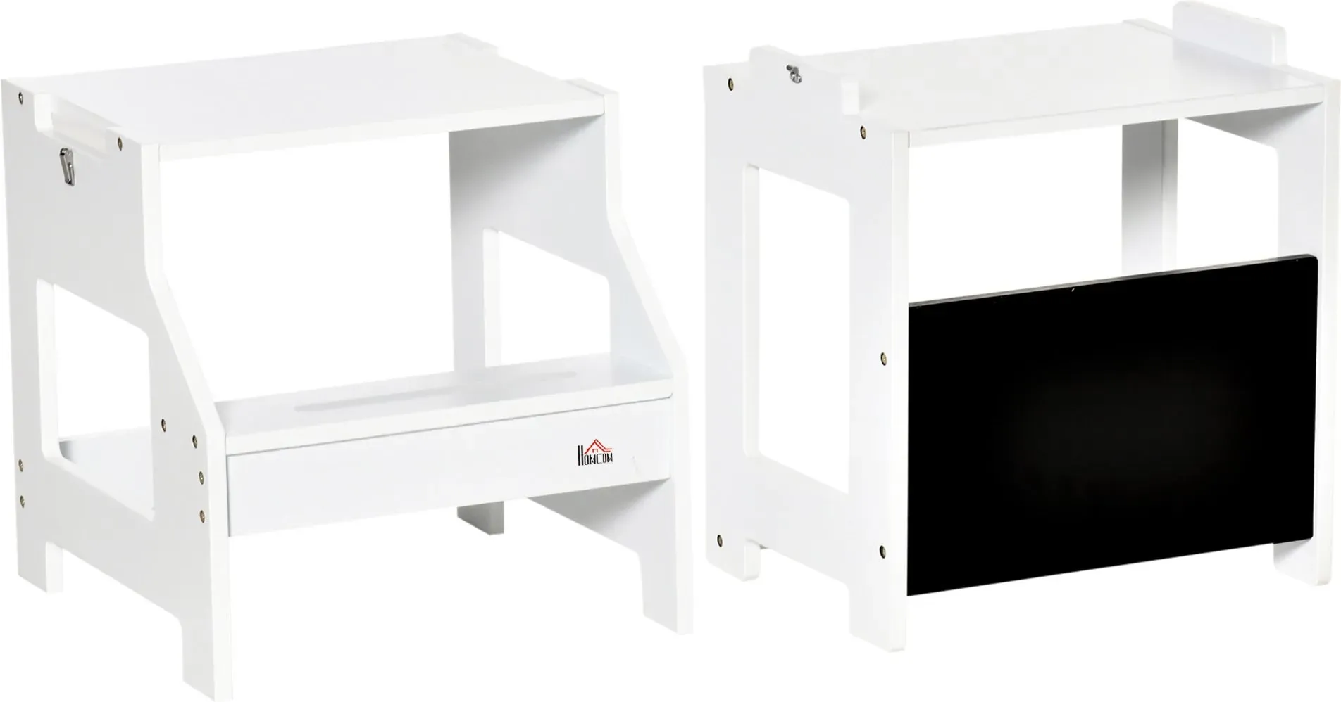 HOMCOM Lern- und Malstuhl mit Kreidetafel und 3-in-1 Schreibtischhockerfunktion - rutschfeste Stufen, Sicherheitsbügel, hohe Stabilität - MDF Weiß Schwarz   Aosom