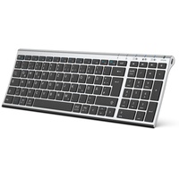 iClever BK10 Bluetooth Tastatur, kabellose wiederaufladbare Tastatur mit 3 Bluetooth Kanälen, Stabile Verbindung, Ultraslim Ergonomisches Design, Funk Tastatur für iOS, Android, Windows