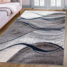 OTTO home Teppich OTTO HOME "Tritom" Gr. 6, blau, B:200cm H:9mm L:300cm, Kunstfaser, Teppiche, Teppich, mit besonders weichem Flor, Kurzflor, modernes Wellen Muster
