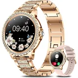 LIGE Luxus Smartwatch fur Damen Schrittzähler mit Echtzeit Blutdruckmessung Smartwatch IP67, Wasserdicht, mit EKG Funktion, Bluetooth Anrufe - Gold