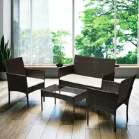 Ikodm 4-teiliges Polyrattan-Gartenmöbel-Set mit 2 Sesseln, Sofa, Glastisch und Kissen, Braun - Braun
