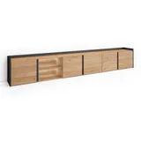 SKRAUT HOME Lowboard 309x50x35 cm Schwarz/Eiche Holzwerkstoff