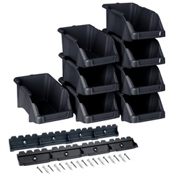 YPC Stapelbox Stapelboxen-Set - 8 Stück, 16x9x7cm, mit Wandhalterung (8 Stapelboxen 16x9x7cm, 2 Wandhalterungen, Schrauben und Dübeln), übersichtlich, flexibel, praktisch, robust, modern schwarz
