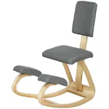 MODFU Kniestuhl ergonomisch 51x84x93 cm mit Rückenlehne Schaukelgestell Grau, Haltungssitz für Homeoffice Meditation Schreiben, Birkenholz Polyester