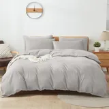 Sufdari Bettwäsche 240x220 Baumwolle Hellgrau, 100% Baumwolle Bettbezug aus Atmungsaktive, Bettwäsche-Set mit 2 Kissenbezüge 80x80 cm+ 1 Bettbezüge mit Reißverschlus