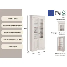 Home Affaire Glasvitrine HOME AFFAIRE "Teresa", weiß, B:90cm H:193cm T:32cm, Massivholz, Schränke, mit 2 Glastüren, Höhe 193 cm, aus massiver Kiefer, FSC