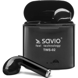 Savio TWS-02 Kabellose Bluetooth-Kopfhörer  Schwarz (keine Geräuschunterdrückung, 2 h, Kabellos), Kopfhörer, Schwarz