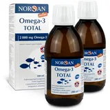 NORSAN Premium Omega 3 Fischöl Total Naturell hochdosiert 2er Pack (2x 200 ml) / 2.000mg Omega 3 pro Portion/Omega 3 Öl 1120mg EPA & 536mg DHA/Omega 3 Premium Öl mit 800 IE Vitamin D3