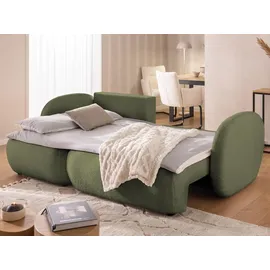 s-style möbel Ecksofa Candy mit Schlaffunktion Grün Bouclé-Stoff - Ottomane links