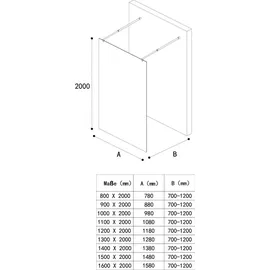 doporro Duschwand Duschtrennwand 110x200 Walk-In Dusche mit Doppel-Stabilisator aus Echtglas 8mm ESG-Sicherheitsglas Vollgrau inkl. Nanobeschichtung