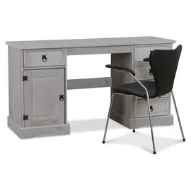 VCM Mexico Schreibtisch Breite 141 cm, Höhe 76 cm mit 5 Schubladen und 1 Tür in grau.