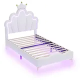 odikalo Jugendbett Kronenform 90 x 200 cm Leder rosa/weiß