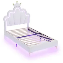 odikalo Jugendbett Kronenform 90 x 200 cm Leder rosa/weiß
