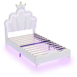 odikalo Jugendbett Kronenform 90 x 200 cm Leder rosa/weiß