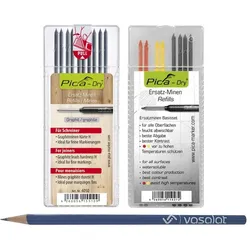 PICA DRY-Sets 1.1 mit vasalat Graphitstift - Minen-Set graphit H / 2B 3-färbig