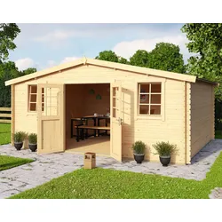 Gartenhaus LASITA MAJA "Mosel 5", beige (naturbelassen), Fußboden im Gartenhaus, ohne Dacheindeckung, Holz, Gartenhäuser