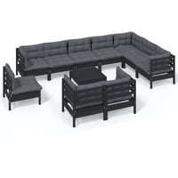 vidaXL Lounge Set 11-tlg. schwarz inkl. Kissen 3096789