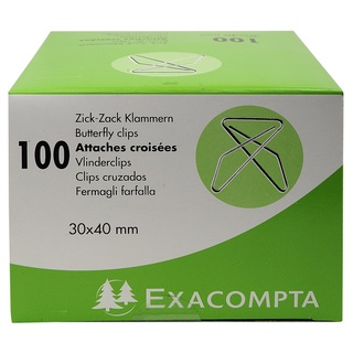 Exacompta 14765E 100er Pack ZickZack Büroklammern 30x40mm Eckklammern aus Aluminium in praktischer Aufbewahrungsbox