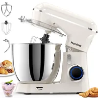 Honinst Küchenmaschine Knetmaschine, 10 P Stufen Teigknetmaschine, 1400W Teigmaschine, Rührmaschine mit 6.5L EdelstahlschüSsel, Schneebesen, Knethaken, Rührbesen & Spritzschutz zum Backen, Weiß