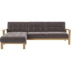 Ecksofa SIT & MORE "Billund L-Form", braun, B:264cm H:88cm T:183cm, 100% Polyester, Sofas, Armlehnen aus eichefarbigem Buchenholz, verschiedene Bezüge und Farben