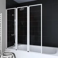 Marwell Badewannenfaltwand weiß 3-teilig 125x143 cm, Schwenkbare Duschwand für Badewanne, 4 mm Sicherheitsglas, Aluminiumprofile ohne sichtbare Verschraubungen, beidseitig montierbar