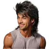 Schwarz Vokuhila Perücke 80er 70er Jahre Disco Party Männer Perücke Lange Locken Perücken für Männer Hippie Rocking 80er Jahre Them Party Cosplay Kostüm Canival Hitzebeständige Haarperücken