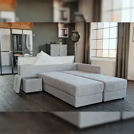 KAWOLA Schlafsofa IDA Sofa Boxspringbett Stoff grau mit Topper