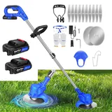 Akku Elektro Rasentrimmer mit Klingen, Rasenkantenschneider Akku Rasentrimmer und Kantenschneider Garten Rasen Unkraut Trimmer für Garten, Hof, Ink 2 Batterien und Ladegerät