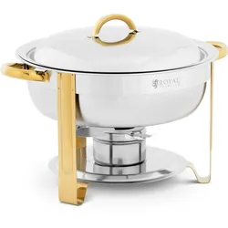Royal Catering Chafing Dish - rund - Goldakzente - 4,5 L - 1 Brennstoffzelle - Füße klappbar -