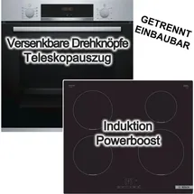 Bosch Herdset BOSCH Backofen EcoClean Auszug + Induktionskochfeld Booster autark 60cm
