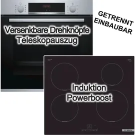 Bosch Herdset BOSCH Backofen EcoClean Auszug + Induktionskochfeld Booster autark 60cm