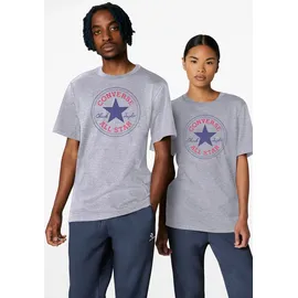 Converse T-Shirt "UNISEX CONVERSE GO-TO ALL STAR PATCH LOGO STANDARD FIT T-SHIRT", Damen, Gr. M, grau, Single Jersey, Obermaterial: 100% Baumwolle, meliert, unifarben, Rundhals, eingesetzt normaler Saum, Shirts T-Shirt