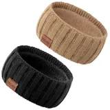 DRESHOW Damen Warm Gestricktes Stirnband Winter Ohrenwärmer Elastische Gehäkelte Kopfwickel Dickes Fleecefutter Haarbänder