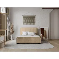 Bett mit Bettkasten 160 x 200 cm - Stoff - Beige + Matratze - SERENA II - Beige