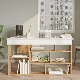 vente-unique Eckschreibtisch Lileul Kiefer / Weiß