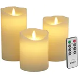 LC Home LED Kerzen 3er Set 7,5x10 12,5 15 cm creme