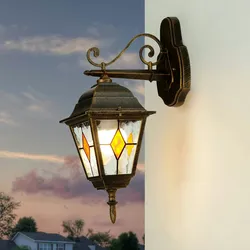 Licht-Erlebnisse Tiffany Außenleuchte SALZBURG in Kupfer Antik Aluminium Buntglas Vintage E27 H:43cm Wandlampe Haus, CX1209-39M