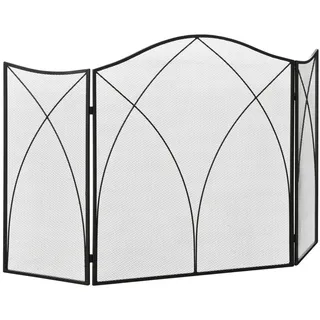 Homcom Kaminschutzgitter, Klappbares Kamingitter mit 3 Paneelen, Ofenschutzgitter, Funkenschutzgitter für Wohnzimmer, Metall, 2x76x126 cm,