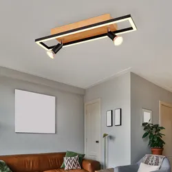 Deckenleuchte LED Lampe Spot Strahler Wohnzimmerleuchte Metall Holzoptik Schwarz