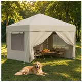 HOMALL Faltpavillon 3x3/3x6 m Gartenpavillon Höhenverstellbarer Pop Up Pavillon, mit 4 Seitenteilen, (Windfester Pavillon mit Seitenteilen und Tragetasche, für Garten Camping), Höhenverstellbar Gartenzelt mit mückennetz, UV-Schutz 50+ beige 300 cm