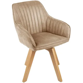 Riess-Ambiente Riess Ambiente Drehbarer Design Stuhl Livorno Champagner Greige Samt Buchenholz Beine Esszimmerstuhl Küchenstuhl